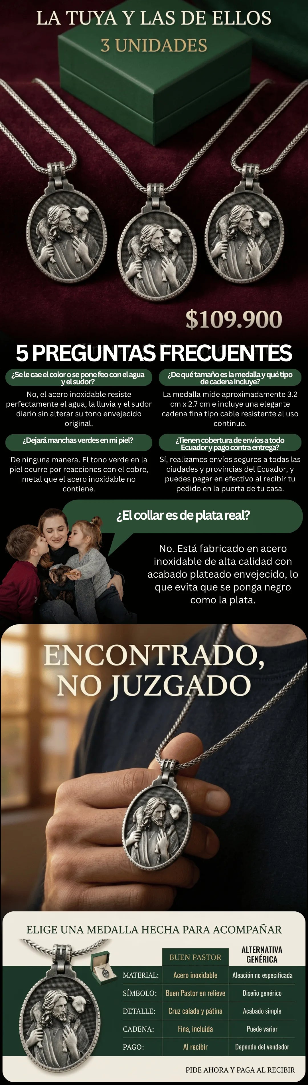 Medalla del Buen Pastor, 3,2 cm, con su cadena