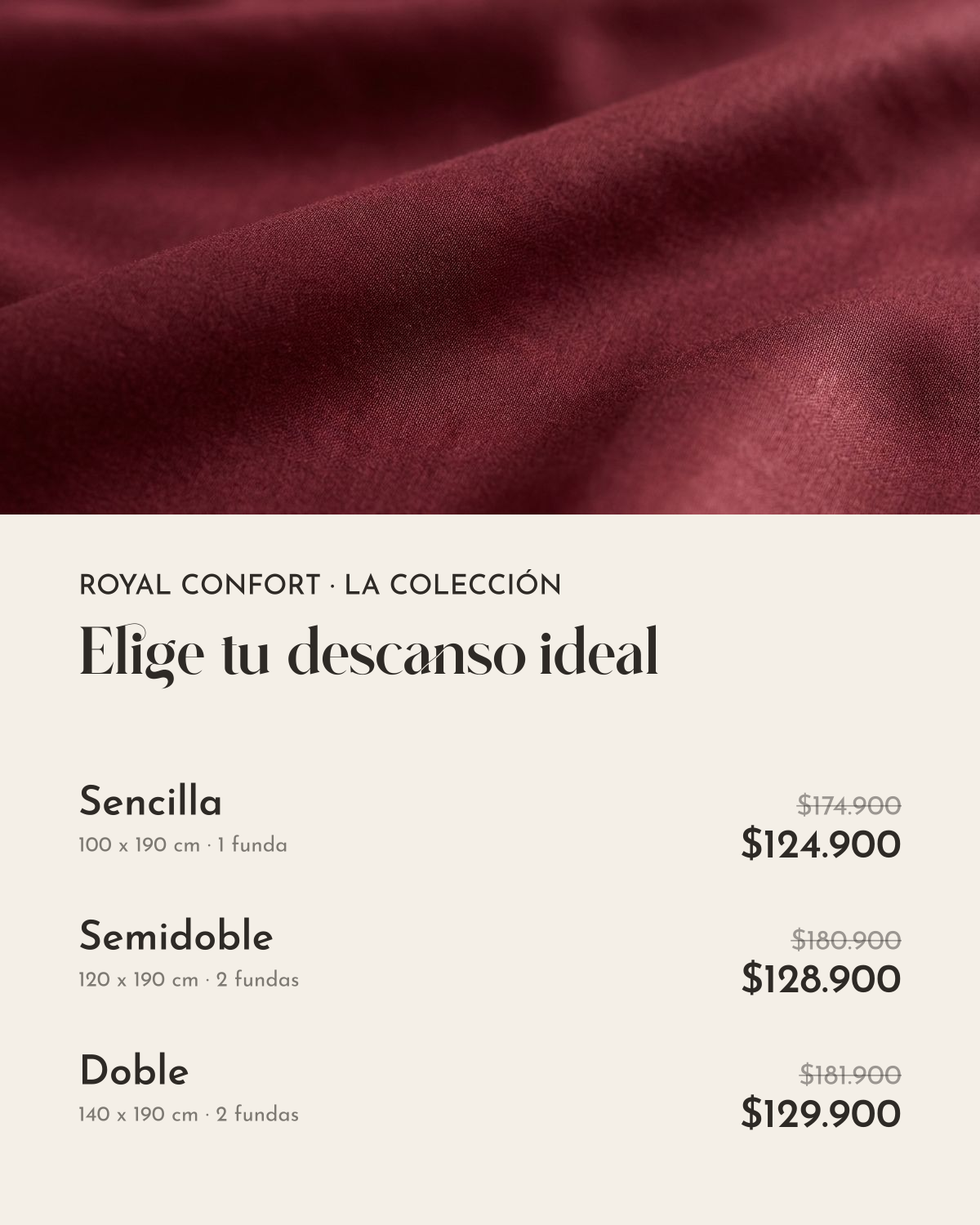 Precios Royal Comfort Sencilla Semidoble Doble