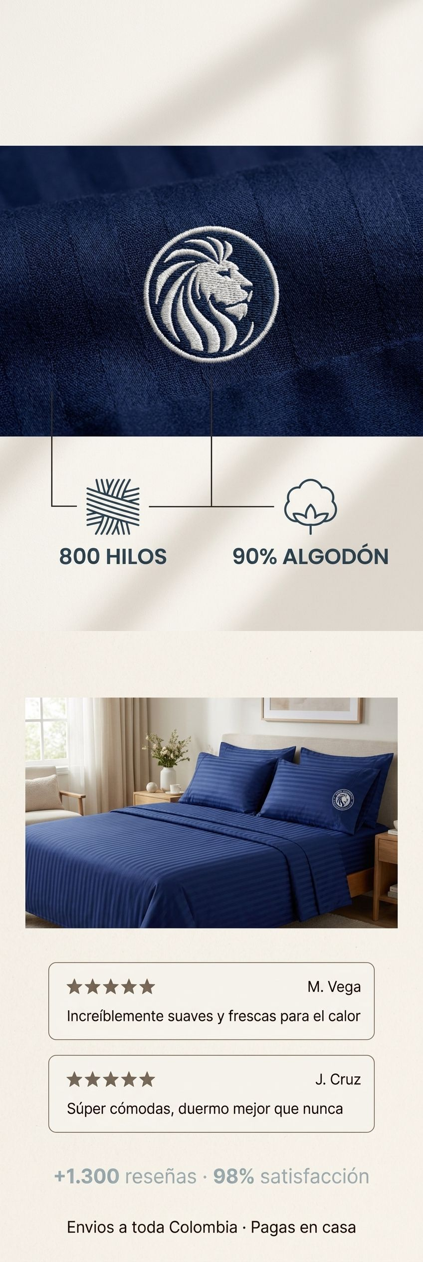 800 hilos 90% algodon y resenas Royal Comfort