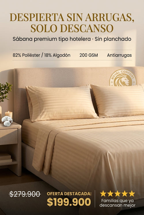 Royal Comfort - Hero - Sabanas premium beige sin arrugas